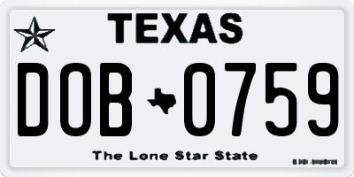 TX license plate DOB0759