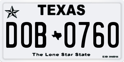 TX license plate DOB0760
