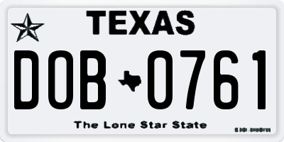TX license plate DOB0761