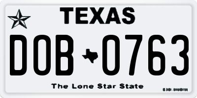 TX license plate DOB0763