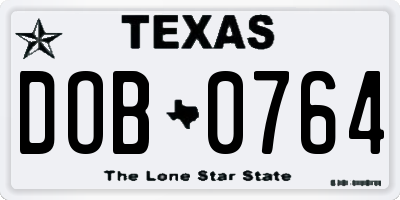 TX license plate DOB0764