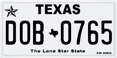 TX license plate DOB0765