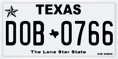 TX license plate DOB0766