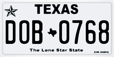 TX license plate DOB0768