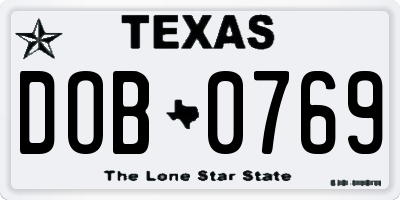 TX license plate DOB0769