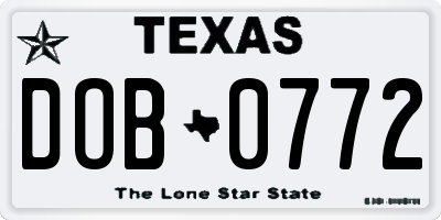 TX license plate DOB0772