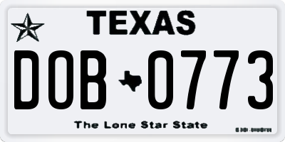 TX license plate DOB0773