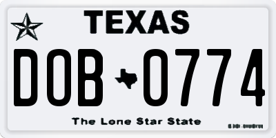 TX license plate DOB0774