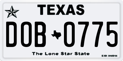 TX license plate DOB0775