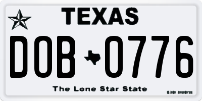 TX license plate DOB0776