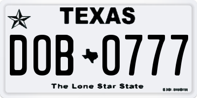 TX license plate DOB0777