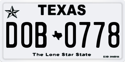 TX license plate DOB0778