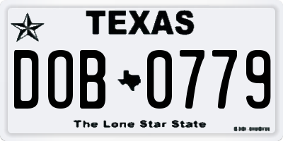 TX license plate DOB0779