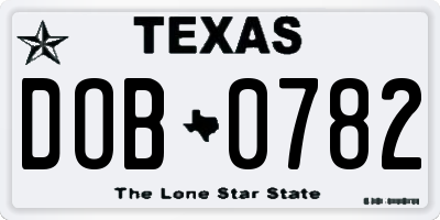 TX license plate DOB0782