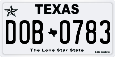 TX license plate DOB0783