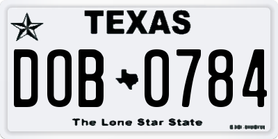 TX license plate DOB0784