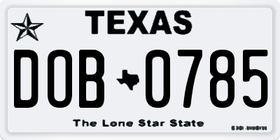 TX license plate DOB0785