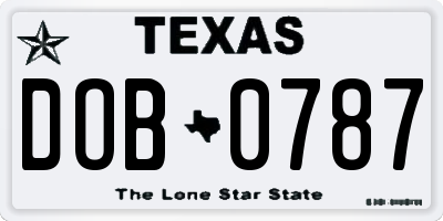 TX license plate DOB0787