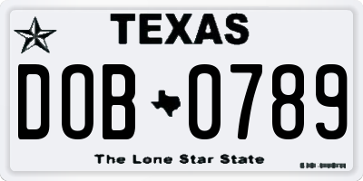 TX license plate DOB0789