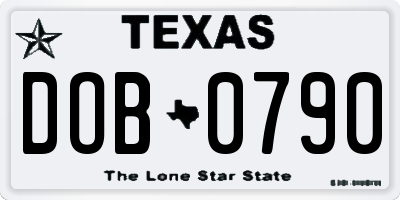 TX license plate DOB0790