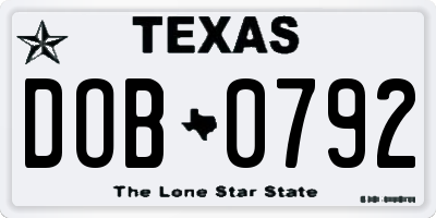 TX license plate DOB0792