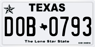 TX license plate DOB0793