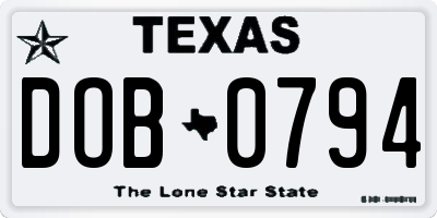 TX license plate DOB0794