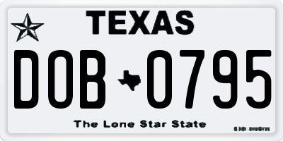 TX license plate DOB0795