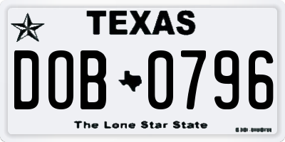 TX license plate DOB0796
