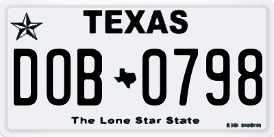 TX license plate DOB0798
