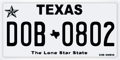 TX license plate DOB0802