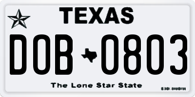 TX license plate DOB0803