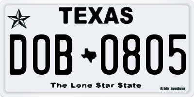 TX license plate DOB0805