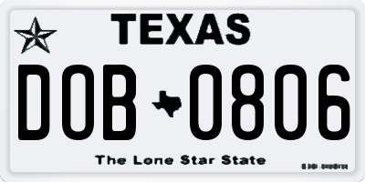 TX license plate DOB0806
