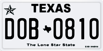 TX license plate DOB0810
