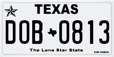 TX license plate DOB0813