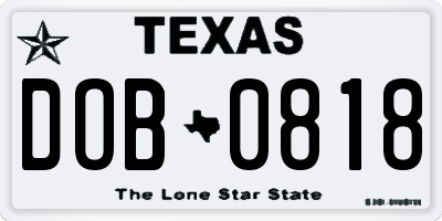 TX license plate DOB0818