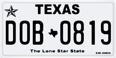 TX license plate DOB0819