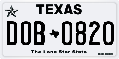 TX license plate DOB0820