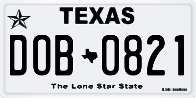 TX license plate DOB0821