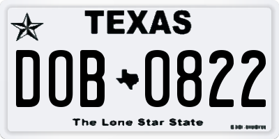 TX license plate DOB0822