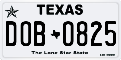 TX license plate DOB0825