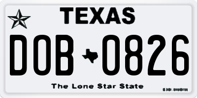 TX license plate DOB0826