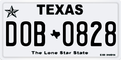 TX license plate DOB0828