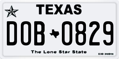 TX license plate DOB0829