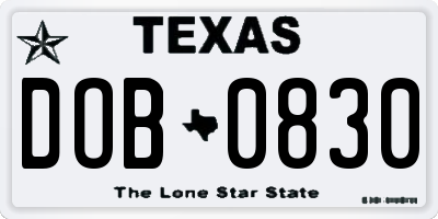 TX license plate DOB0830