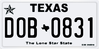 TX license plate DOB0831