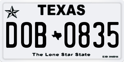TX license plate DOB0835