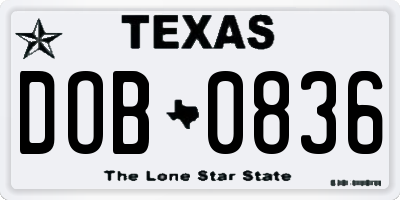 TX license plate DOB0836