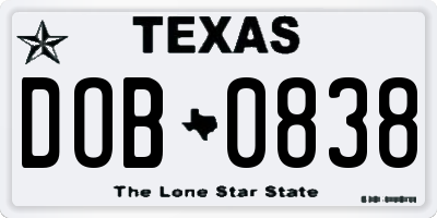 TX license plate DOB0838